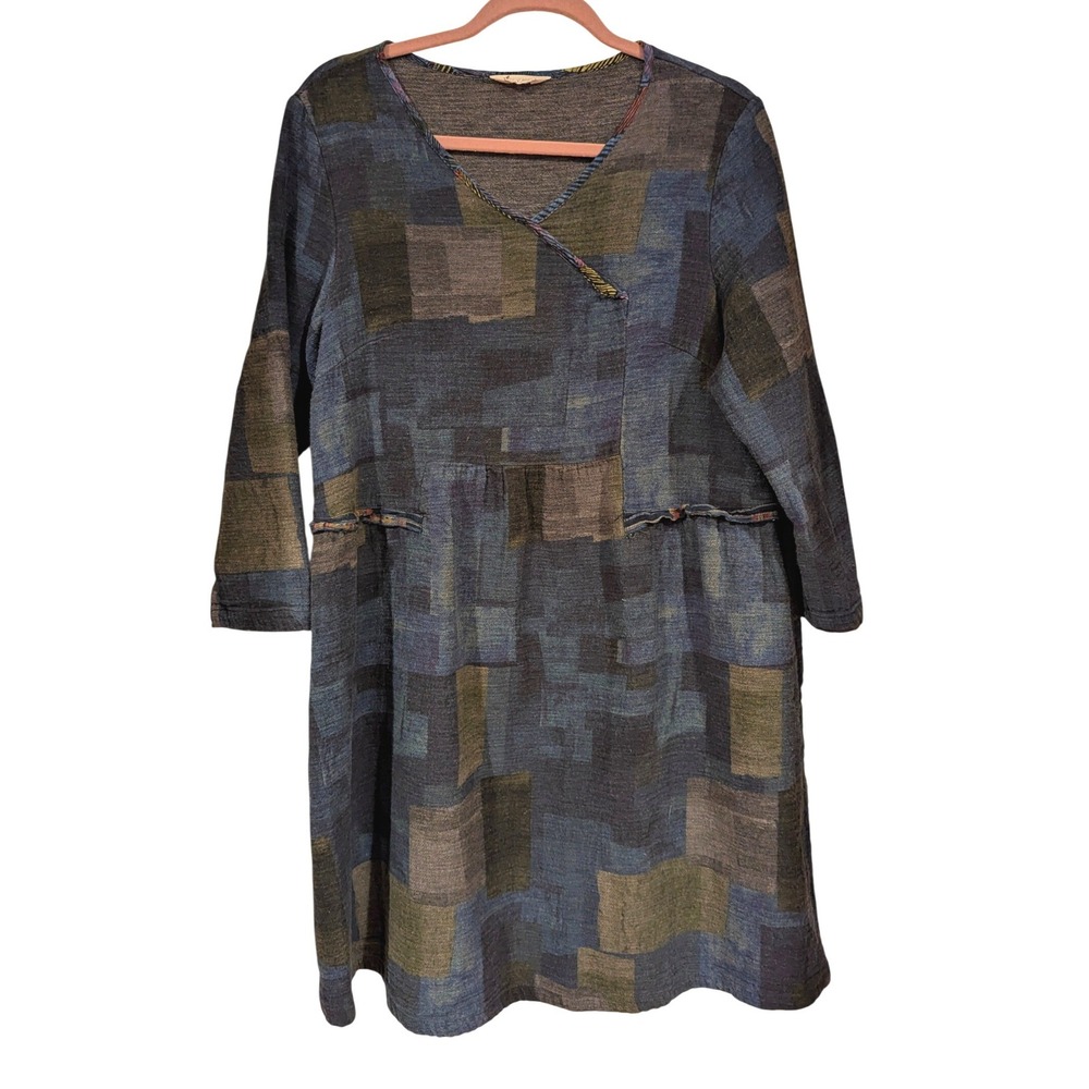 Jane 8023 Textured Patchwork Dress Asymmetric Nec… - image 1